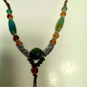 bohemian Y-Drop Necklace with ceramic beads stones and decorative metal